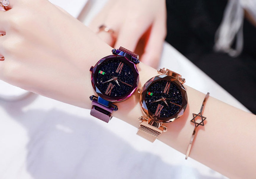 Starry Sky Women's Watch With Magnet Mesh And Diamond Quartz Watch