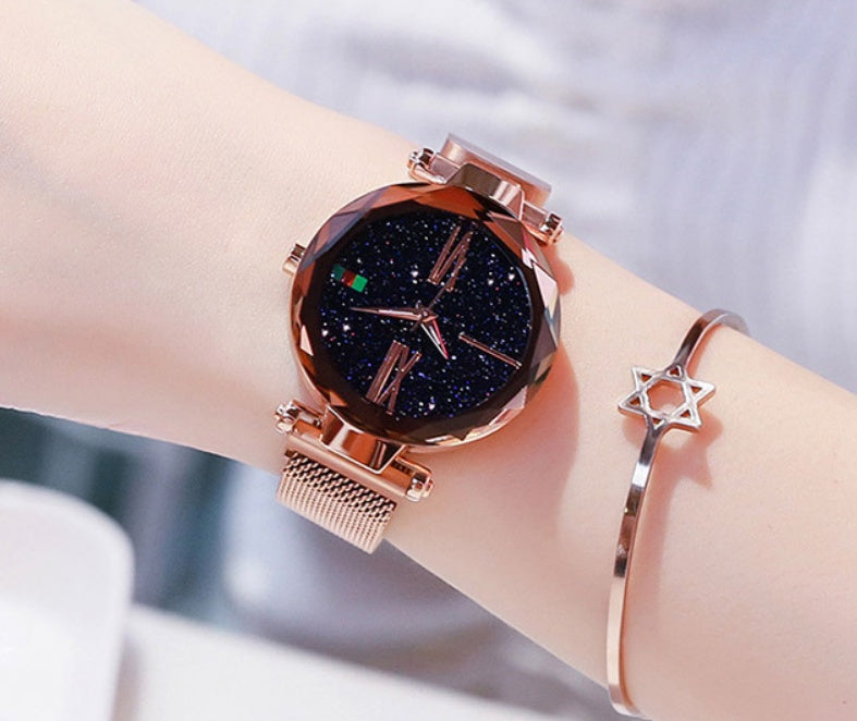 Starry Sky Women's Watch With Magnet Mesh And Diamond Quartz Watch